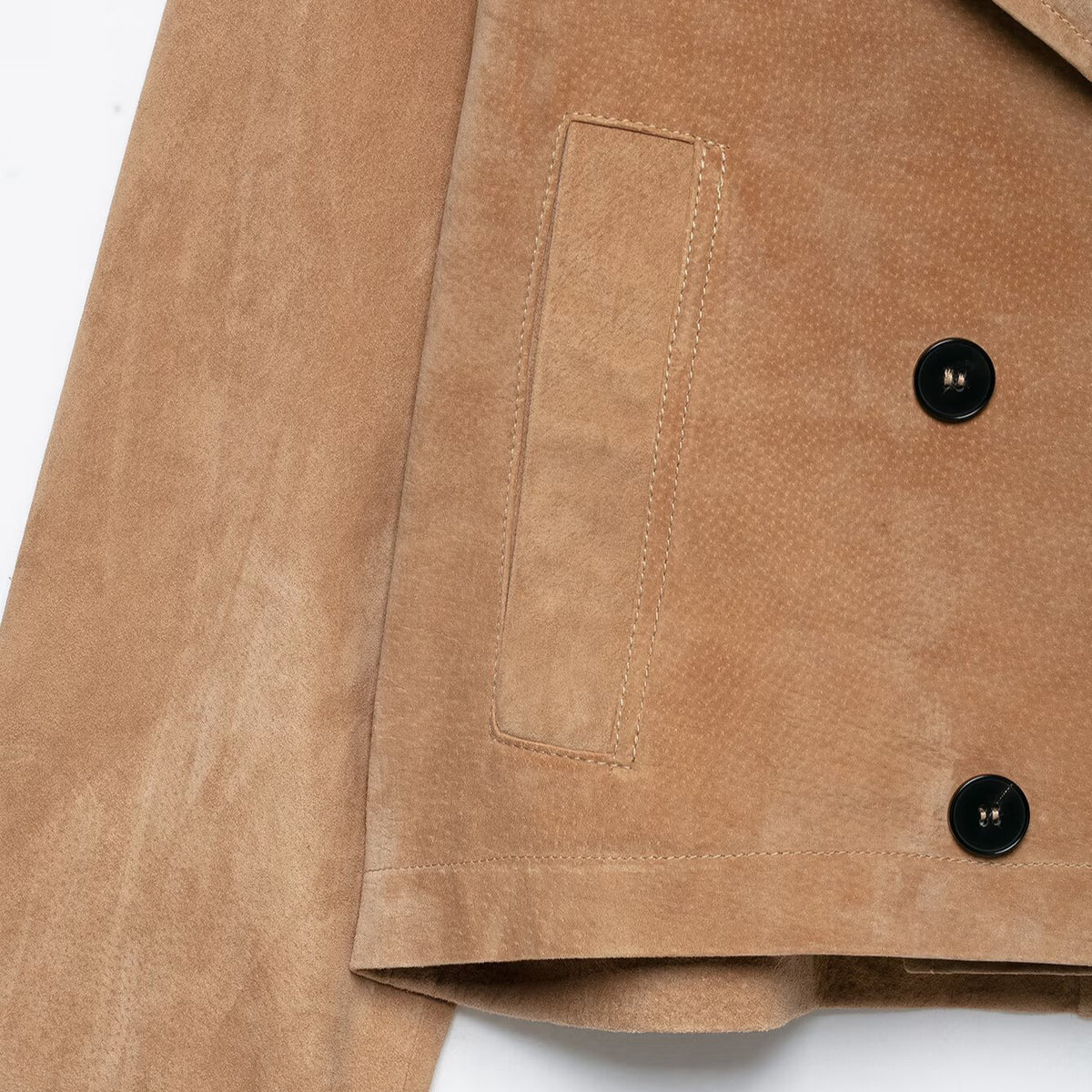 Flip collar pure leather short jacket double breasted windbreaker