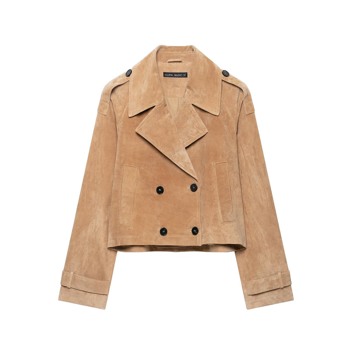 Flip collar pure leather short jacket double breasted windbreaker