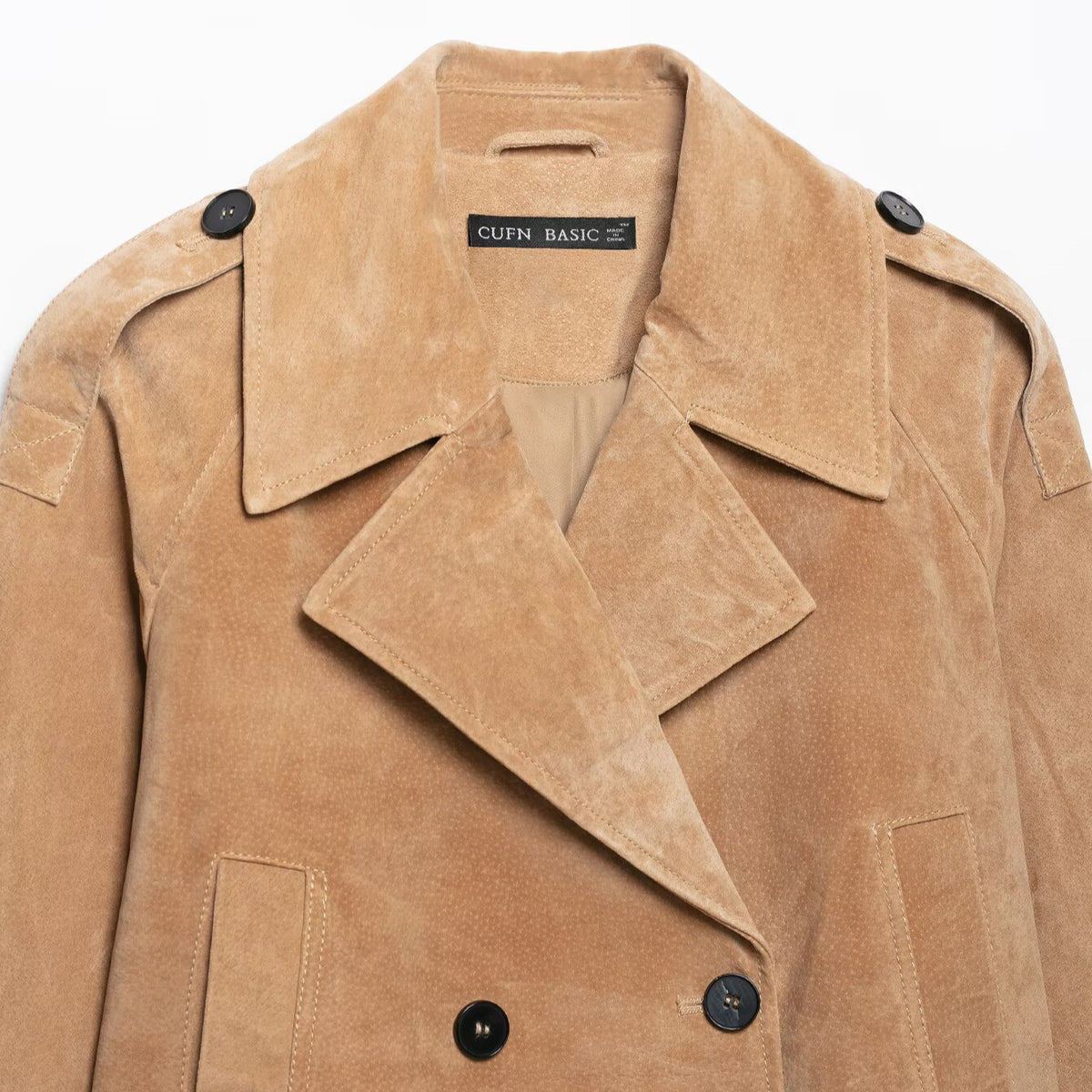 Flip collar pure leather short jacket double breasted windbreaker