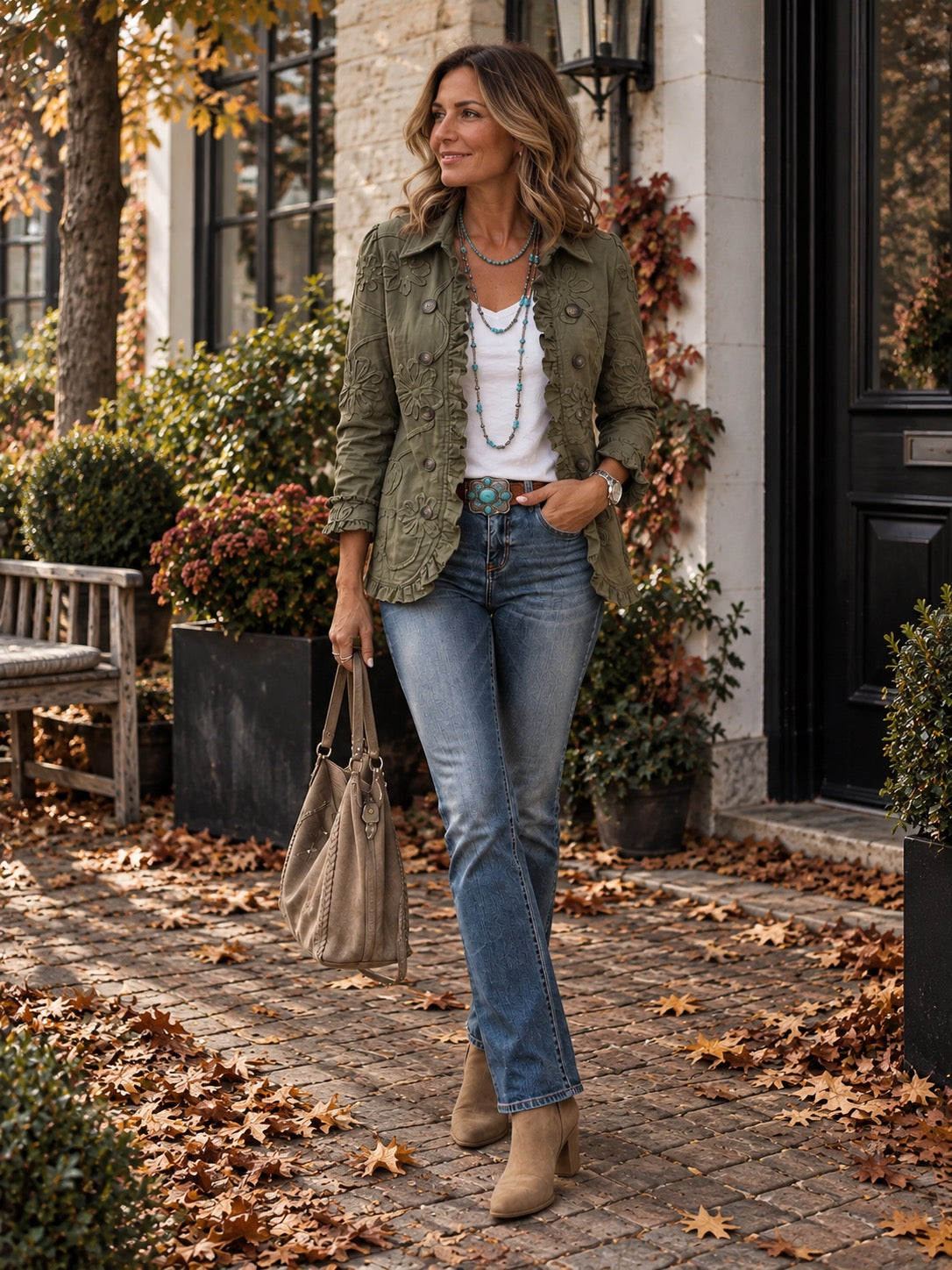 Elara Embroidered Ruffle Jacket for women by May-London