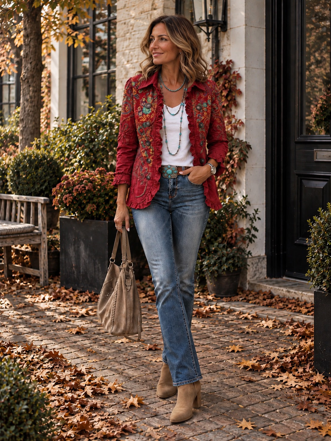 Elara Embroidered Ruffle Jacket for women, alternative product view by May-London