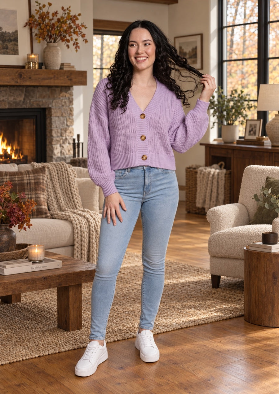 Elodie Balloon Sleeve Knit Cardigan for women by May-London