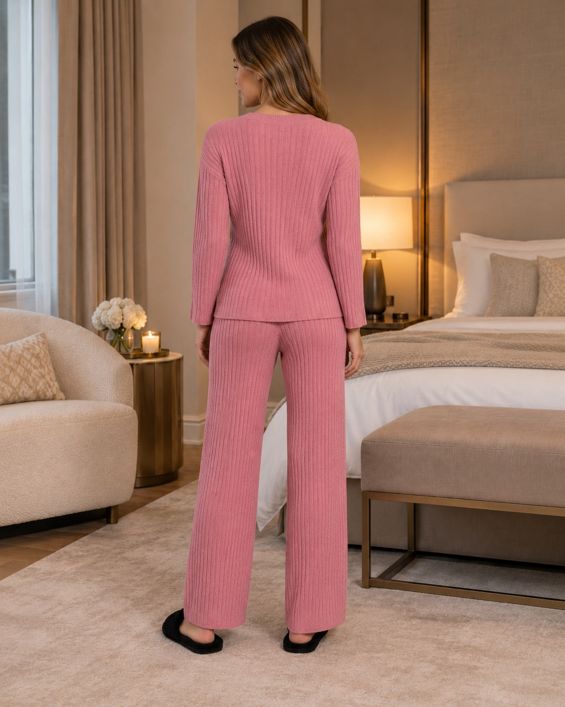 Amabel Ribbed Knit Lounge Set for women, additional product view by May-London