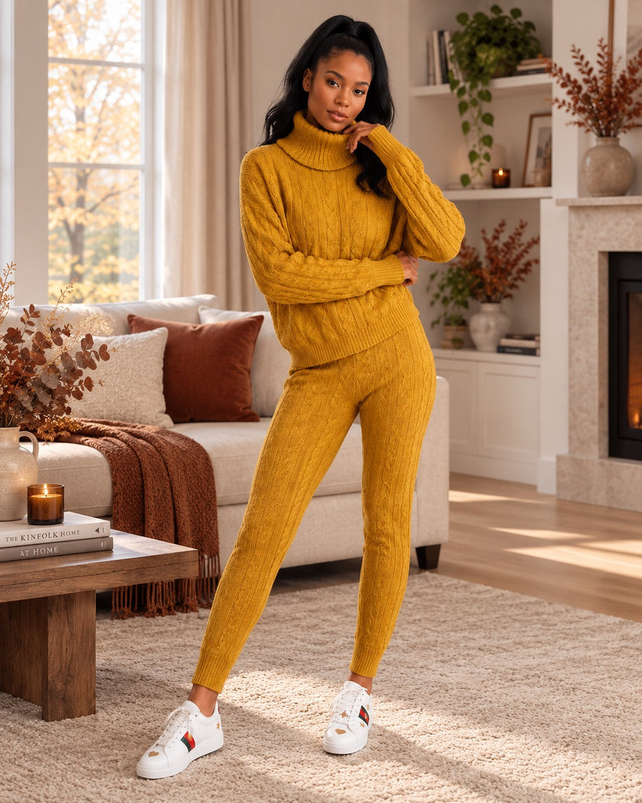 Isolde Ribbed High-Neck Knit Set for women by May-London