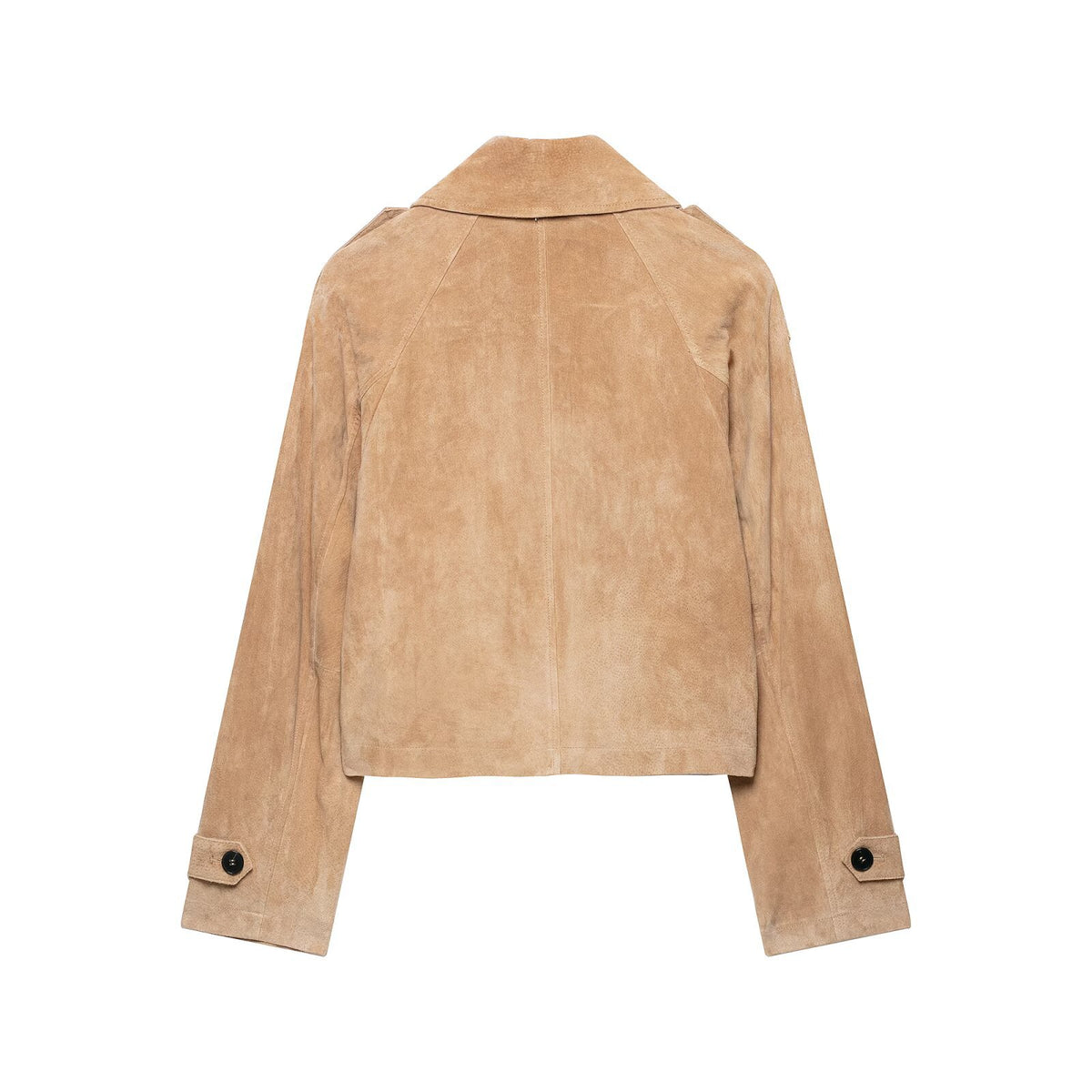 Flip collar pure leather short jacket double breasted windbreaker