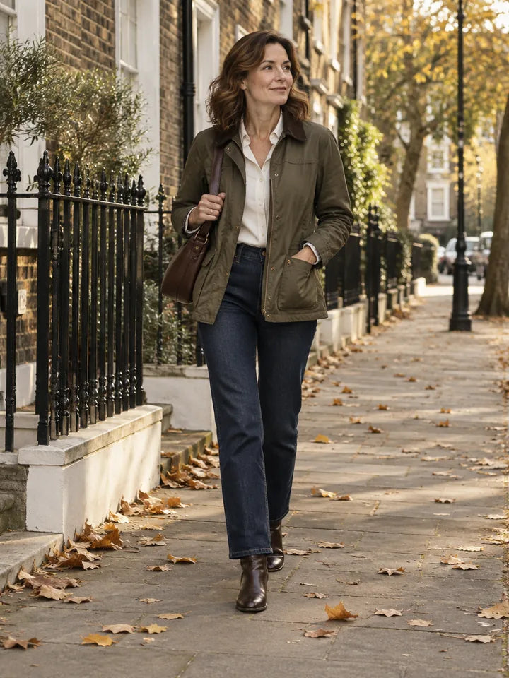 Autumn editorial: an olive jacket and jeans